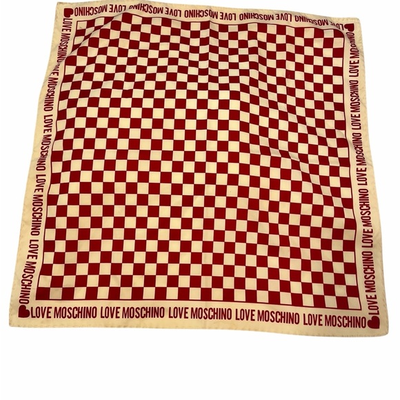 Love Moschino Red & Cream Checkerboard Silk Scarf - Picture 2 of 5